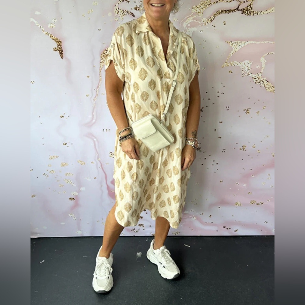 Cream and Gold Patterned Dress - NEW